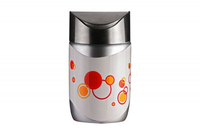 Кухонная мини-урна Primanova бело-стальная с оранжевым рисунком, RUBY, 12х12х21 см керамика D-14475
