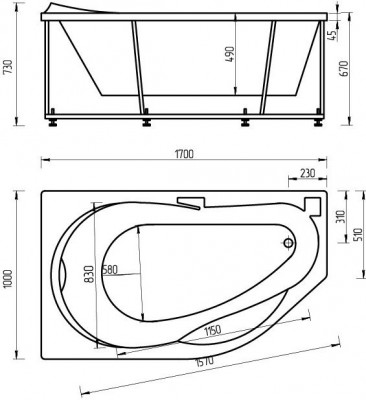 Ванна акриловая Aquatek Таурус асимметричная левая 170x100 (без гидромассажа) TAR170-0000084