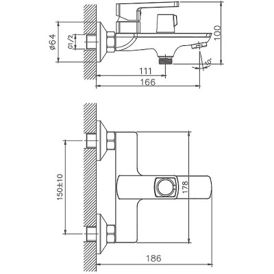 Смеситель для ванны Haiba HB60176 с душевым гарнитуром (латунь) хром
