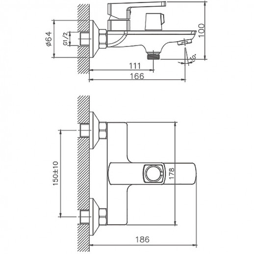 Смеситель для ванны Haiba HB60176 с душевым гарнитуром (латунь) хром