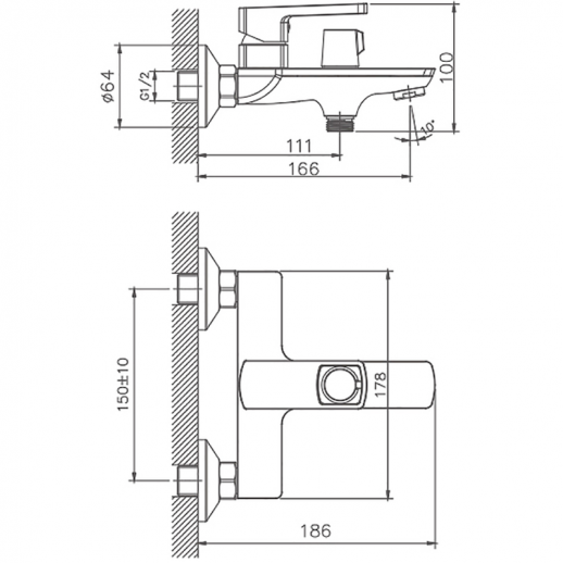 Смеситель для ванны Haiba HB60176 с душевым гарнитуром (латунь) хром