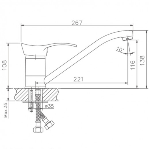 Смеситель для кухни Haiba HB4401 (латунь) хром