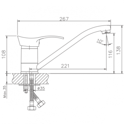 Смеситель для кухни Haiba HB4401 (латунь) хром