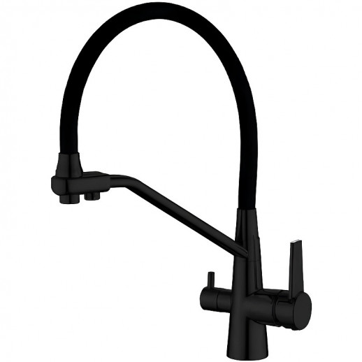 Смеситель для кухни Haiba HB76855-7 с краном для питьевой воды и гибким изливом (латунь) черный