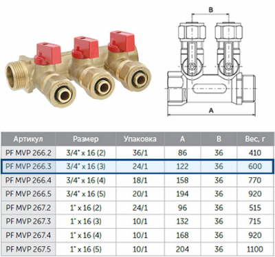 Коллектор ProFactor PF mvp266.3  3/4 "-16 3 выхода