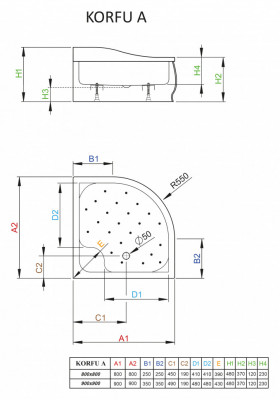 Акриловый поддон для душа Radaway Korfu A 80x80x48 белый четверть круга