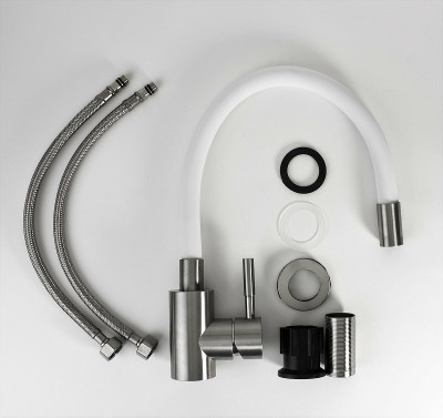 Смеситель для кухни ESKO Snake K44 W нержавеющая сталь белый с гибким изливом