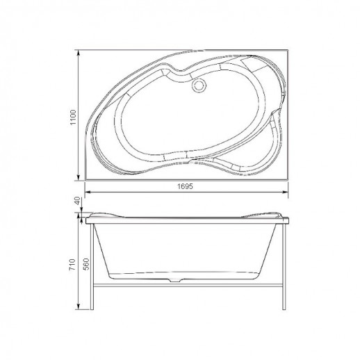 Aquanet Capri 00205345 ванна без гидромассажа, 170 см х 110 см, левая