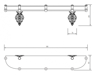 MIGLIORE Elisabetta 17003 полка стеклянная с галереей, 60 см, бронза