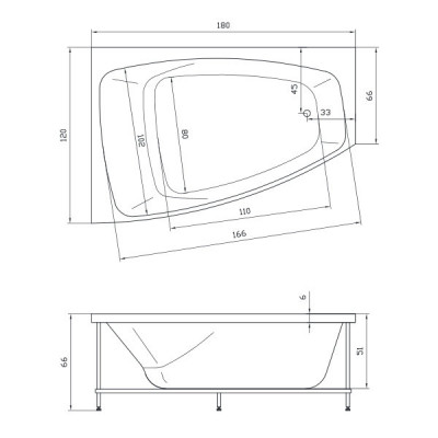 Акватика Альтея Стандарт ванна без гидромассажа, 180 см х 120 см