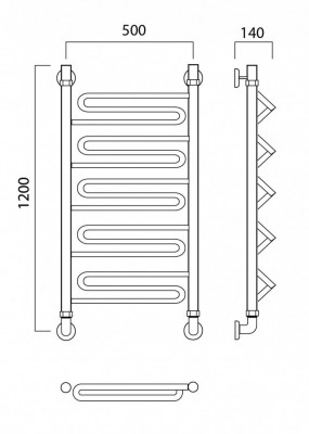 Водяной полотенцесушитель Акванерж Зиг-заг 1200x500 (00-1812050)