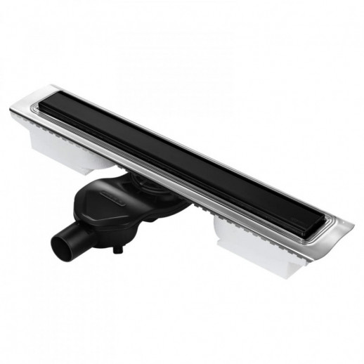 Желоб BERGES водосток напольный B1 Keramik 800 нержавеющая сталь, матовый черный, S-сифон D50 боковой