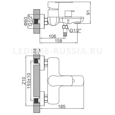 Смеситель для ванны Ledeme H718B L73218B однорычажный, черный