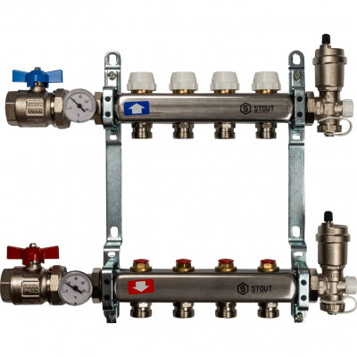 Коллектор из нержавеющей стали в сборе без расходомеров 4 вых STOUT (SMS 0912 000004)