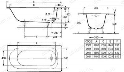 Ванна JACOB DELAFON Soissons E2941-00, 150см х 70см