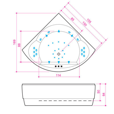 Balteco Metro S10 ванна с гидромассажем, 155 см х 155 см
