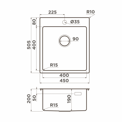 Мойка OMOIKIRI AMADARE E45-IN нерж.сталь квадратная 450x500 (4993802)