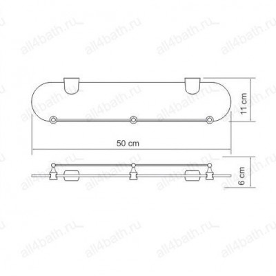 WasserKRAFT Berkel K-6844 полка стеклянная с бортом, хром