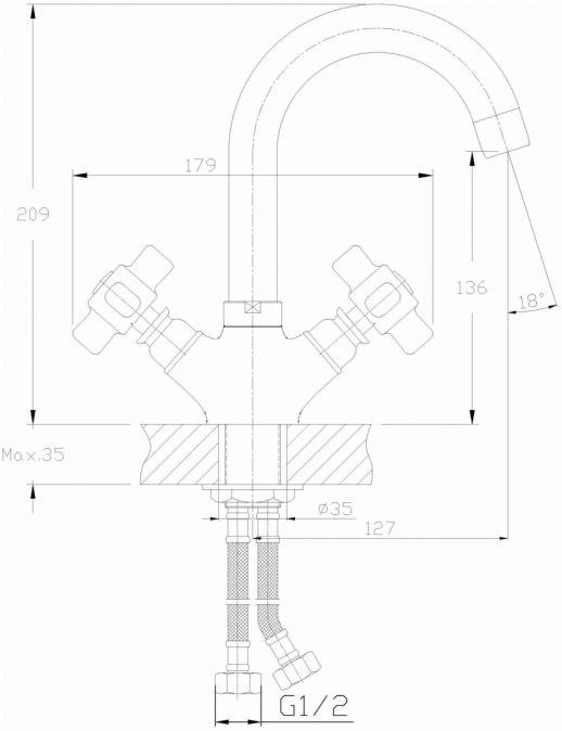 Смеситель для раковины Haiba HB1018 двухвентильный (латунь керамика) хром