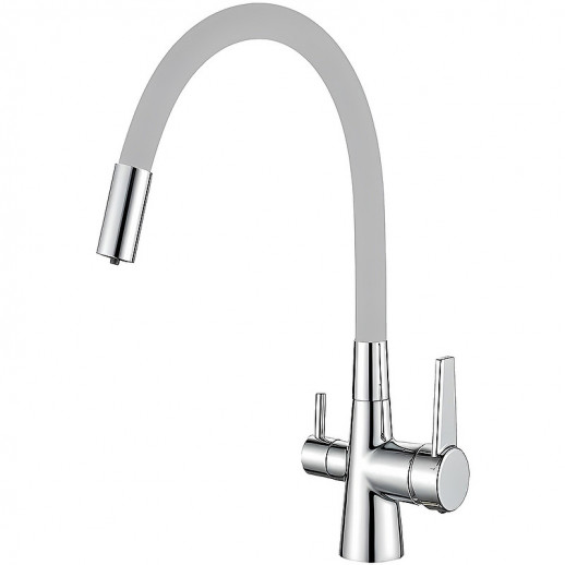 Смеситель для кухни Haiba HB76858-3 с краном для питьевой воды и гибким изливом (латунь) хром, серый