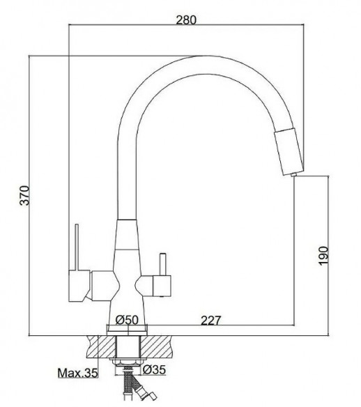 Смеситель для кухни Haiba HB76858-3 с краном для питьевой воды и гибким изливом (латунь) хром, серый