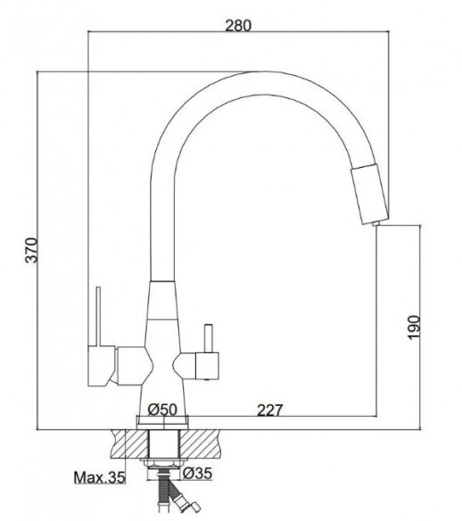 Смеситель для кухни Haiba HB76858-3 с краном для питьевой воды и гибким изливом (латунь) хром, серый