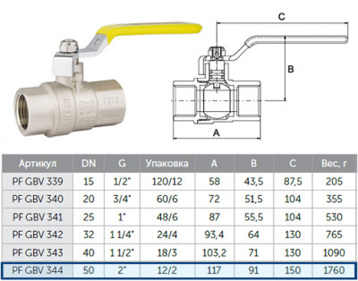 Кран ProFactor PF GBV 344 2" г-г шаровой для газа