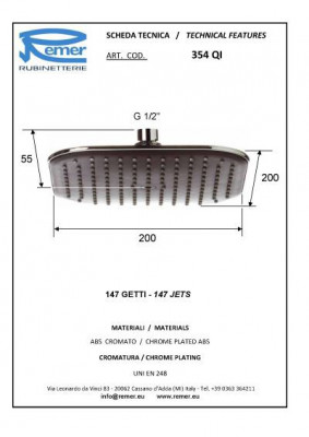 Душевая головка Remer 354 QI, с шарнирным соединением, хром