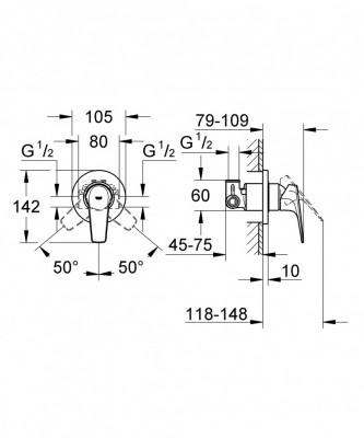 Смеситель для душа GROHE BauFlow (внешняя и встраиваемая части), хром (29046000)