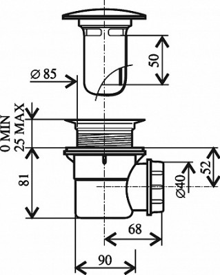 RAVAK X01314 Сифон для душевых поддонов Standard 90, пластик/хром