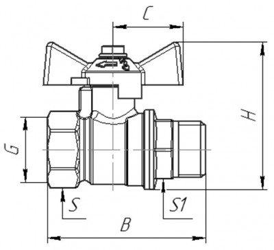 Кран шаровой с никелевым покрытием для газа, ручка-бабочка внутр/наруж. VALFEX STANDART 32, 1 1/4" (VF.278.NB3.114)