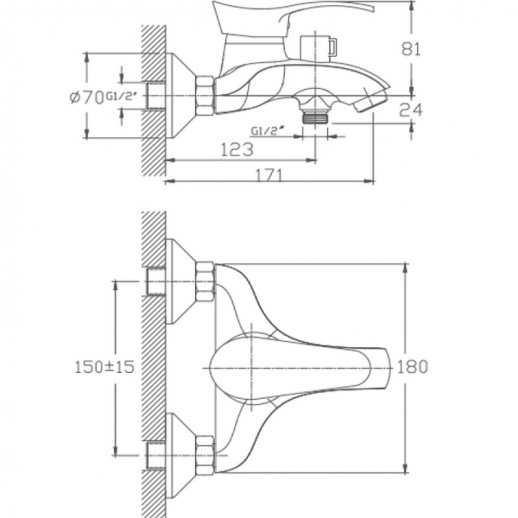 Смеситель для ванны Haiba HB6001 с душевым гарнитуром (латунь) хром