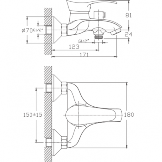 Смеситель для ванны Haiba HB6001 с душевым гарнитуром (латунь) хром