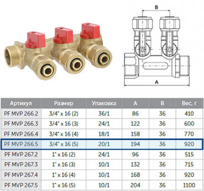 Коллектор ProFactor PF mvp266.5  3/4 "-16 5 выходов