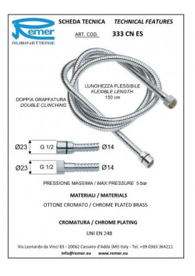 Remer SHOWER 333 CN ES душевой шланг раздвижной, 120 см, хром