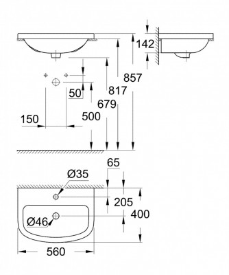 Накладная раковина GROHE Bau Ceramic 55 см, альпин-белый, (39422000)