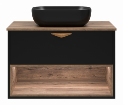 Тумба под раковину Brevita Bergen 80 с подсветкой подвесная (черная) BER-07080-19-02-1Я