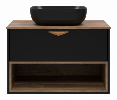 Тумба под раковину Brevita Bergen 80 с подсветкой подвесная (черная) BER-07080-19-02-1Я