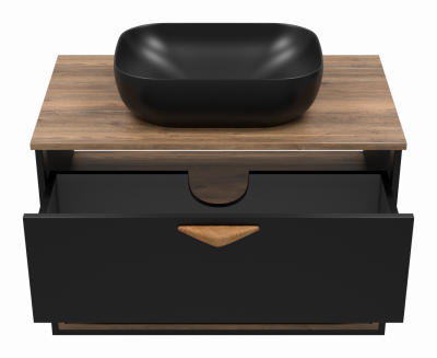 Тумба под раковину Brevita Bergen 80 с подсветкой подвесная (черная) BER-07080-19-02-1Я