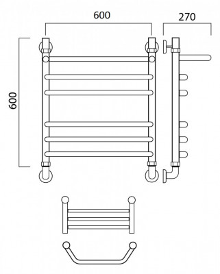 Водяной полотенцесушитель Акванерж Трапеция групповая с полкой 600x600 (04-01-6060)