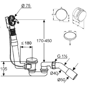 Kludi ROTEXA MULTI 2120005N-00 система налива-слива-перелива, хром