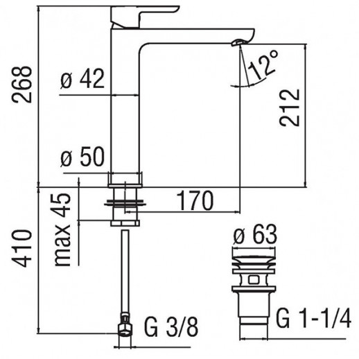 Nobili Abc AB87128/2CR смеситель для раковины с д/к, хром