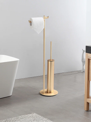 Стойка напольная с держателями для ершика, бумаги и крючок Sanartec 192855GoM, матовое золото