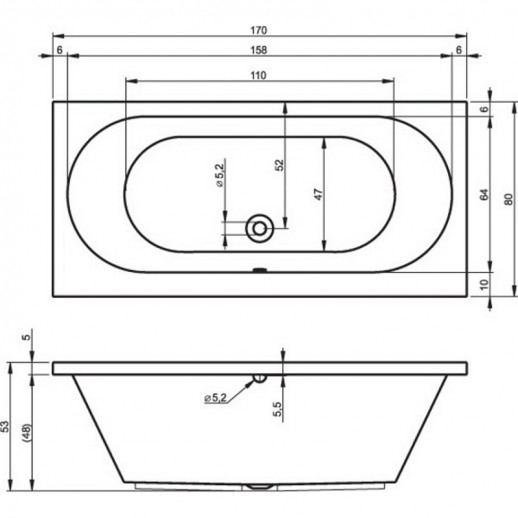 RIHO CAROLINA BB53 ванна без гидромассажа, 170 см х 80 см