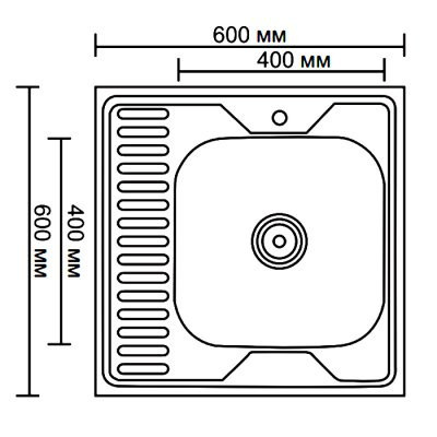 Одинарная мойка из нержавеющей стали накладная 60x60 см Ledeme L66060-L декор с правым крылом