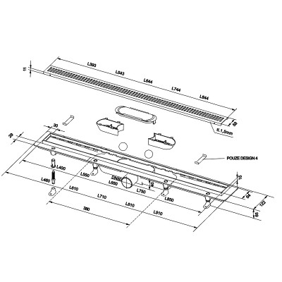 Душевой лоток PlastBrno Design 6 85 SZA6850 с черной решеткой