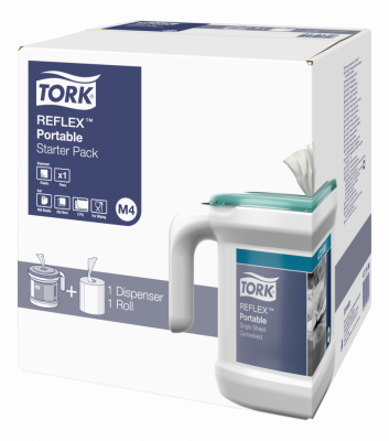 Стартовый набор Tork Reflex, M4, переносной диспенсер + 1 рулон протирочной бумаги