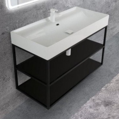 Консоль под раковину Cezares Cadro 100 CADRO-100/46/58-2C-SO-MET-ST черная матовая подвесная