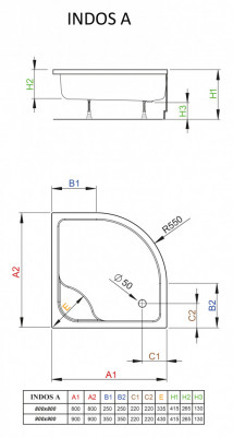 Акриловый поддон для душа Radaway Indos A 90x90x42 белый четверть круга