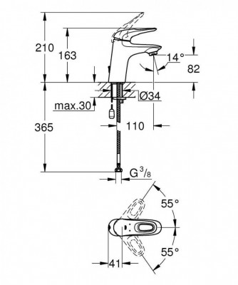 Смеситель для раковины GROHE Eurostyle new с цепочкой, хром (33557003)